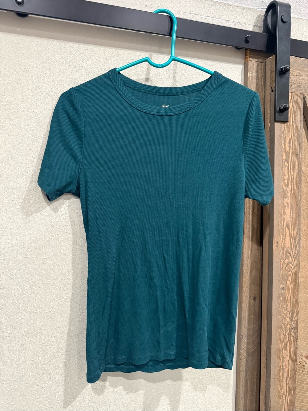 Ribbed Teal Crew Neck Short Sleeve Shirt